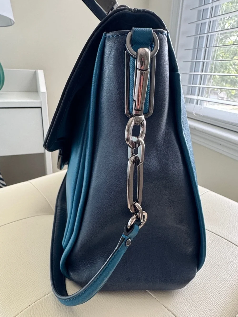 Coach Sadie Teal Leather Top-Handle Satchel with Strap - Picture 3 of 15